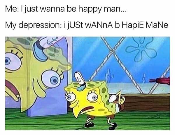 spongebob mocking meme happy man